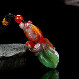 Colorful Jade Rich Goldfish Pendants Men Women Sweater Chain