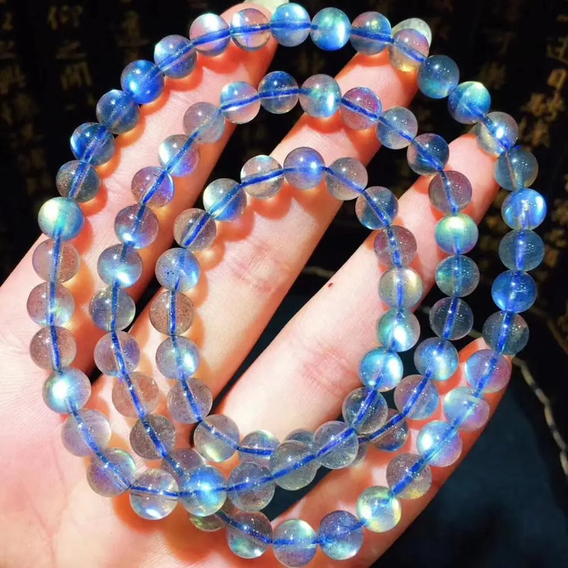 Labradorite Round Beads Bracelet 3 Laps Necklace