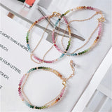 Colorful Mix Tourmaline Bead Bracelet 14K Filled Chain Double Layer