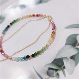Colorful Mix Tourmaline Bead Bracelet 14K Filled Chain Double Layer