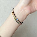 Colorful Mix Tourmaline Bead Bracelet 14K Filled Chain Double Layer