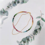 Colorful Mix Tourmaline Bead Bracelet 14K Filled Chain Double Layer