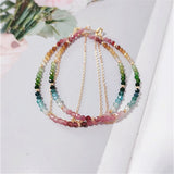 Colorful Mix Tourmaline Bead Bracelet 14K Filled Chain Double Layer