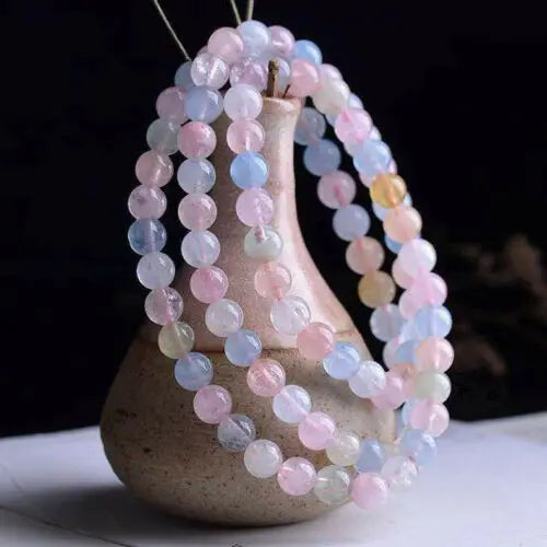 Colorful Morganite Quartz Bracelet Crystal Clear 6mm Beads