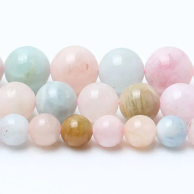 Natural Colorful Morganite Stone Beads Round Loose Beads 15 inche/strand