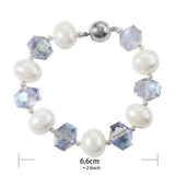 Colorful Mother of Pearl Magnet Clasp Crystal Onyx Beaded Bracelet