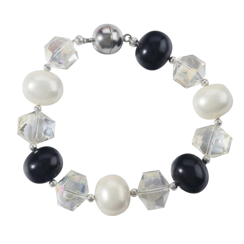 Colorful Mother of Pearl Magnet Clasp Crystal Onyx Beaded Bracelet