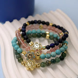 Colorful Stone Beaded Bracelet with Micro Pave Zirconia Flowers