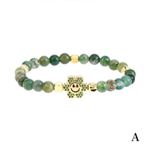 Colorful Stone Beaded Bracelet with Micro Pave Zirconia Flowers