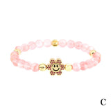 Colorful Stone Beaded Bracelet with Micro Pave Zirconia Flowers