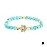 Colorful Stone Beaded Bracelet with Micro Pave Zirconia Flowers