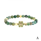 Colorful Stone Beaded Bracelet with Micro Pave Zirconia Flowers