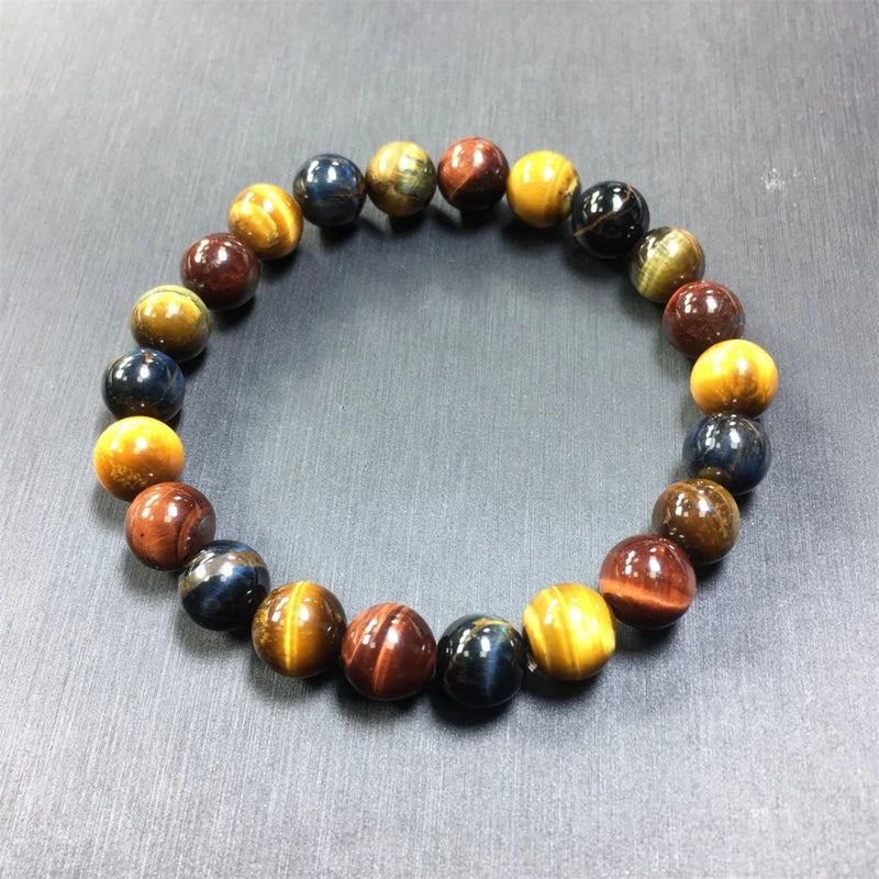 Colorful Tiger Eye Stone Wooden Bracelet for Men and Women