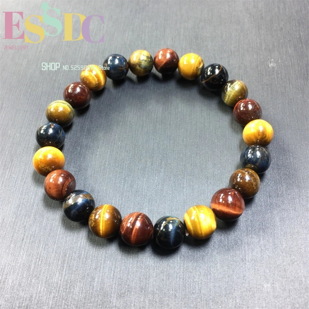 Colorful Tiger Eye Stone Wooden Bracelet for Men and Women