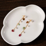 Colorful Tourmaline Drop Earrings 14K Filled Pearl Tassel Dangle Earring