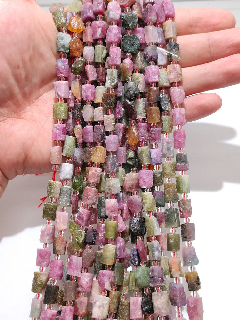 Colorful Tourmaline Stone Beads Cylindrical Shape Loose Bead 15''