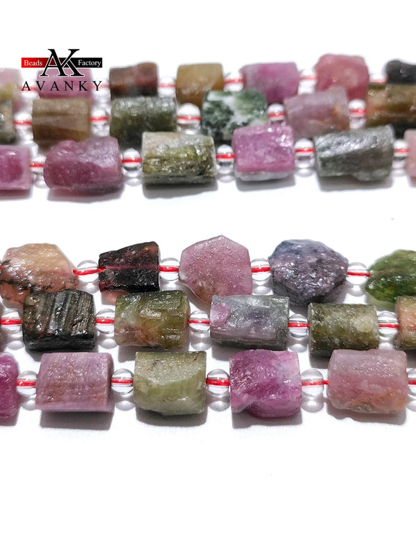 Colorful Tourmaline Stone Beads Cylindrical Shape Loose Bead 15''