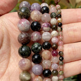 Colorful Tourmaline Stone Round Spacer Beads 4/6/8/10/12mm DIY Bracelet