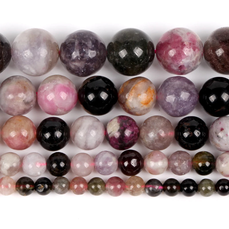 Colorful Tourmaline Stone Round Spacer Beads 4/6/8/10/12mm DIY Bracelet