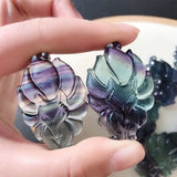 Colorful Fluorite Nine Tail Fox Pendant Necklace Hand-Carved Amulet