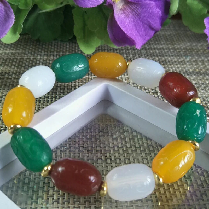Agate Fret Buckle Bead Jade Bracelet Lucky Amulet Fine Jewelry