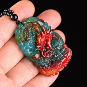 Natural Jade Dragon Pendant Necklace Chinese Charm Luck Amulet