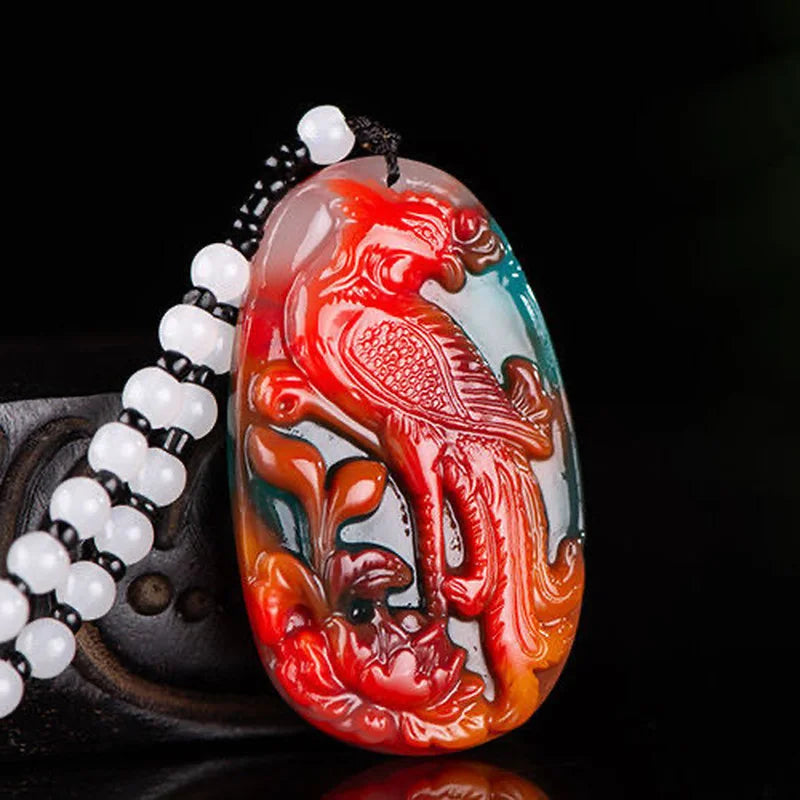 Natural Colour Jade Phoenix Pendant Necklace Chinese Charm Jewelry