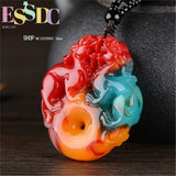 Natural Colour Jade Tiger Pendant Necklace Chinese Charm Jadeite Jewelry