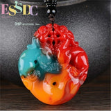 Natural Colour Jade Tiger Pendant Necklace Chinese Charm Jadeite Jewelry
