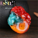 Natural Colour Jade Tiger Pendant Necklace Chinese Charm Jadeite Jewelry
