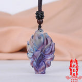 Natural Colour Jade Nine Tailed Fox Pendant Necklace Luck Amulet