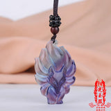 Natural Colour Jade Nine Tailed Fox Pendant Necklace Luck Amulet
