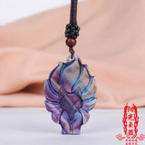 Natural Colour Jade Nine Tailed Fox Pendant Necklace Luck Amulet