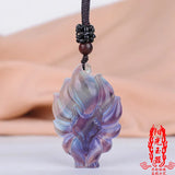 Natural Colour Jade Nine Tailed Fox Pendant Necklace Luck Amulet