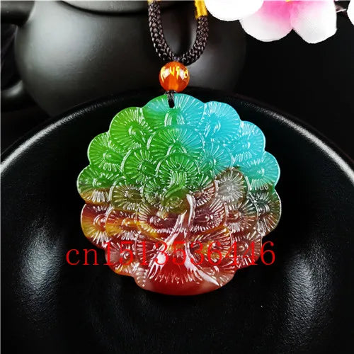 Natural Coloured Jade Peacock Pendant Beads Necklace Charm Jewellery