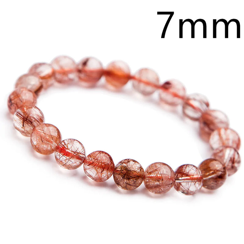 Copper Rutilated Quartz Round Beads Bracelet Stretch 7mm-14mm