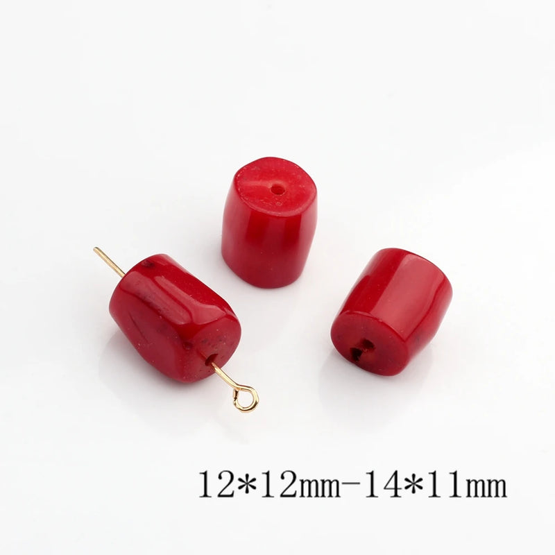 Red Natural Coral Drum Beads 2pcs/lot DIY Jewelry Making Accessories