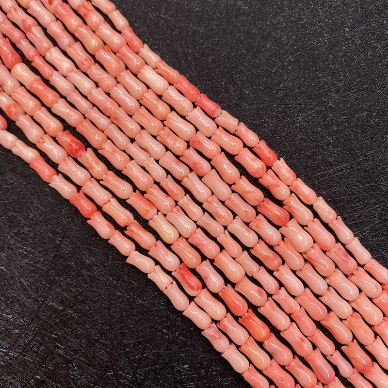 Pink Coral Carved Petunia Beads 4x6mm Flower Shape Charm DIY
