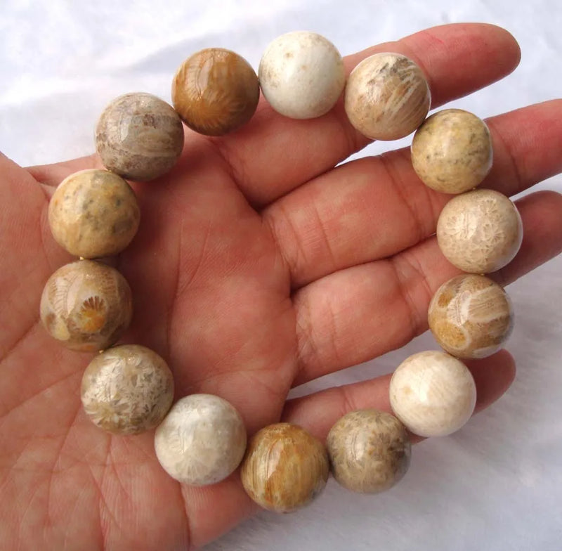 Coral Stone Round Beads Bracelet Stretch Jewelry
