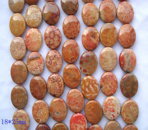 Natural Coral Stone Flat Oval Shape Loose Beads For Jewelry Making