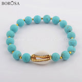 Cowrie Shell Charm Bracelet Howlite Turquoise Beads Jewelry