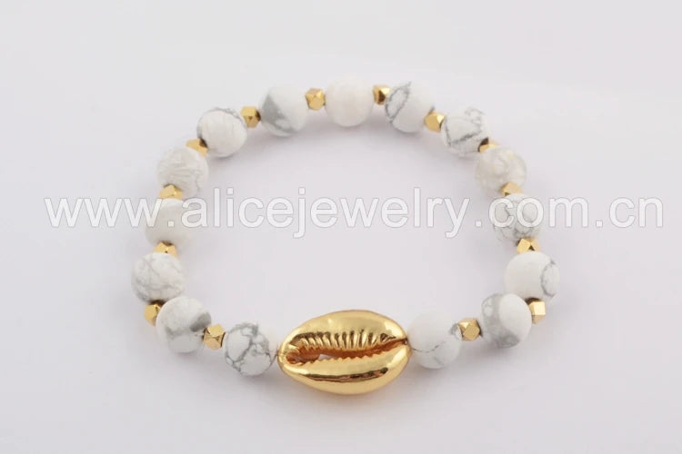 Cowrie Shell Charm Bracelet Howlite Turquoise Beads Jewelry