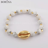 Cowrie Shell Charm Bracelet Howlite Turquoise Beads Jewelry