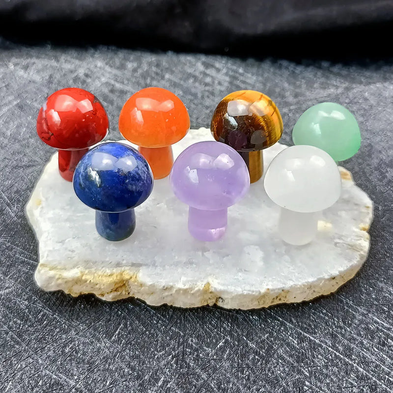 Crystal Mushroom Ornament Opal Rose Quartz Amethyst Tiger's Eye Agate Chakra