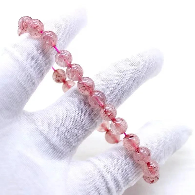 Strawberry Quartz Bead Bracelet 100% Natural Crystal 6-10mm Women Gift