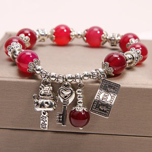 Crystal Agate Bracelet Fortune Cat Lady Key Love Bangle