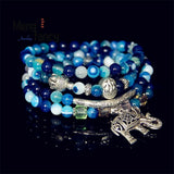 Natural Crystal Agate Buddha Head Elephant Bracelet S925 Silver Jewelry