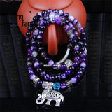 Natural Crystal Agate Buddha Head Elephant Bracelet S925 Silver Jewelry