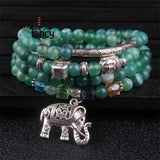 Natural Crystal Agate Buddha Head Elephant Bracelet S925 Silver Jewelry