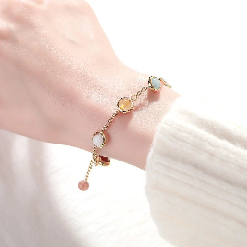 Amethyst Agate Gemstone Cuff Bracelet with Beads Jewelry